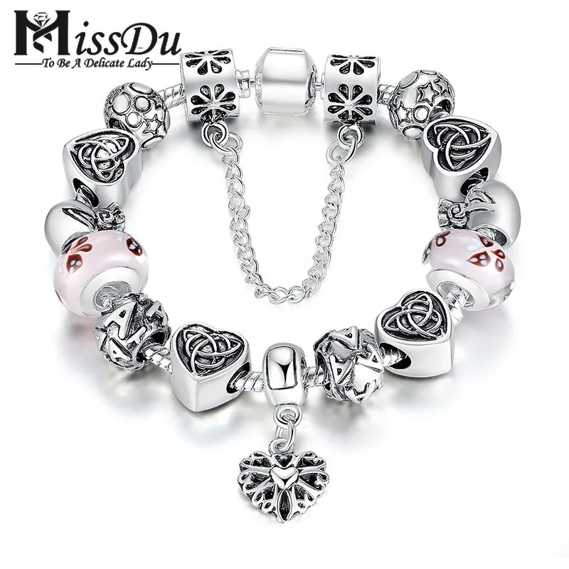 

TOP Sell European Charm Bracelet For Women With Heart Letter Beads Pink Murao Glass Beads 3 Colors PA1825