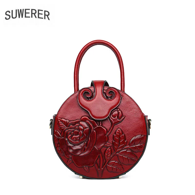 

SUWERER 2019 New women leather handbags Superior cowhide Genuine Leather women bags Women famous brand Luxury embossed bag