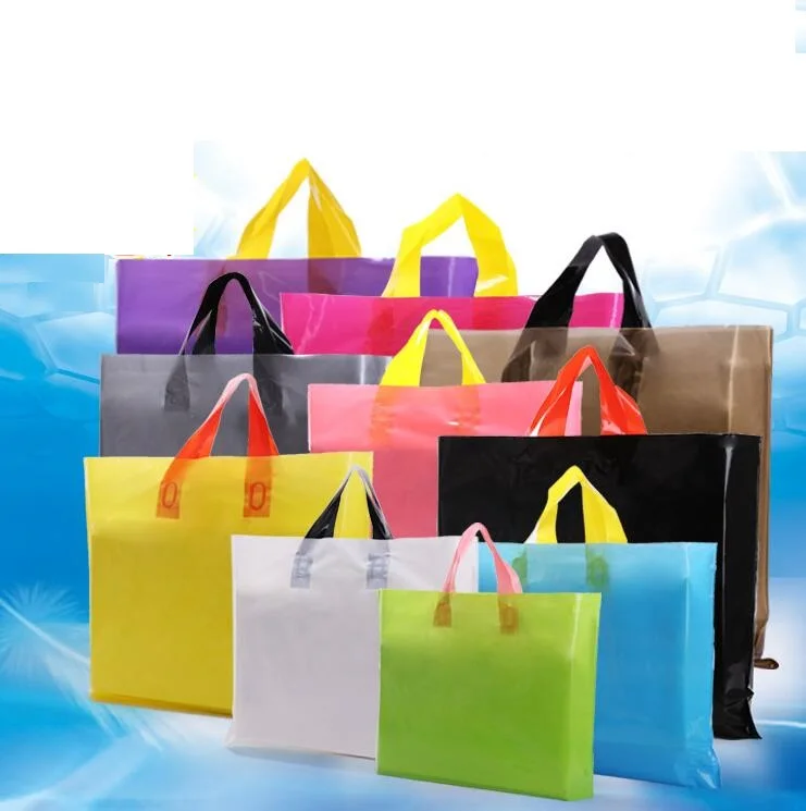 

50pcs/lot (accept custom Logo MOQ300pcs) Plastic Gift bags Shopping Bags with Long Handle promotion Packing Bag