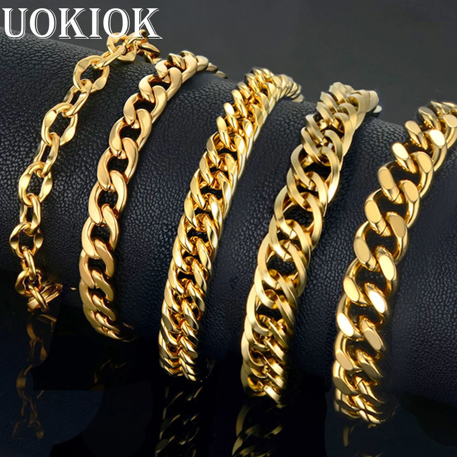 

Men's Bracelet Gold Stainless Steel Curb Chain Bracelets & Bangles For Men Hip Hop Braslet Cuban Link Bracelet Male Jewelry