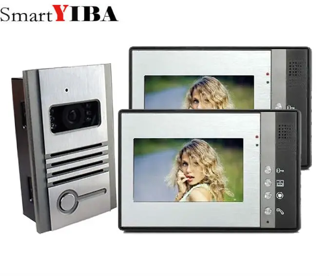 

SmartYIBA Wired 2*7" Inch LCD Color Screen Monitor Video Door Phone Doorbell Home Entry Intercom System Hand-free