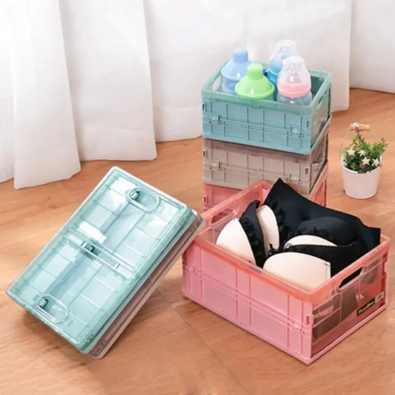 

Folding Desktop Storage Box Simple Waterproof Organizer Plastic Sundries Storage Box Cabinet Underwear Storage Case with Lid