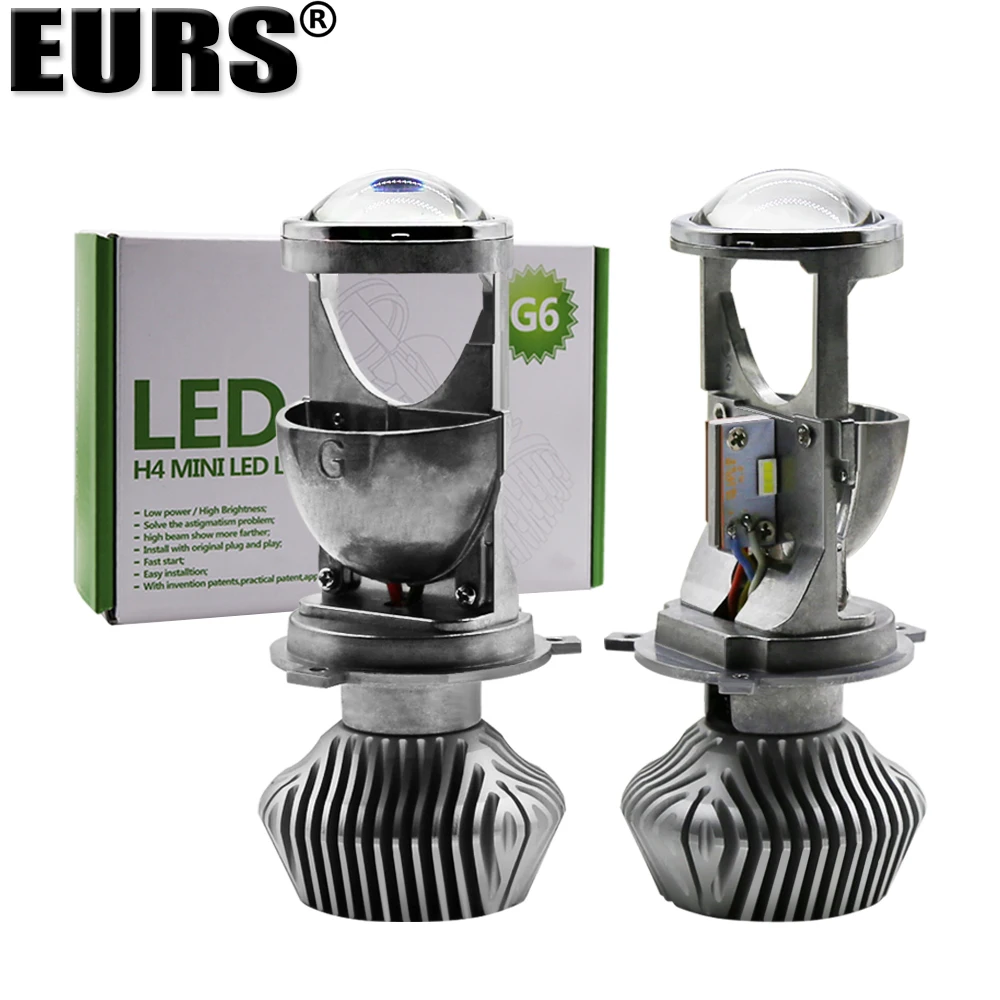 EURS 2PCS Mini H4 LED Hi Lo beam Car headlight led projector lens G6