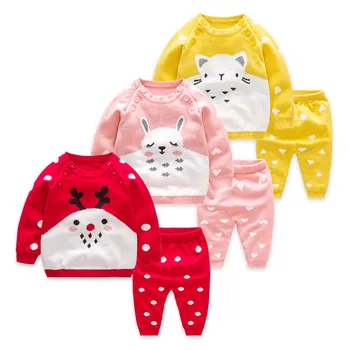 

Infant Clothes 2019 Casual Set for Girls Animal Pattern Sweater Set Baby Boys Clothing Pullover+Pants Suit Newborn Kids Clothing
