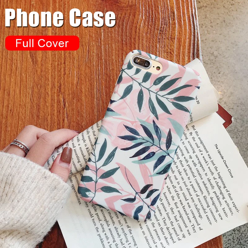

luxury Plants Leaves Print shockproof Phone Case For iPhone X XS Max XR 6 6S 7 8 Plus Hard Matte Full Protection Back Cover Case