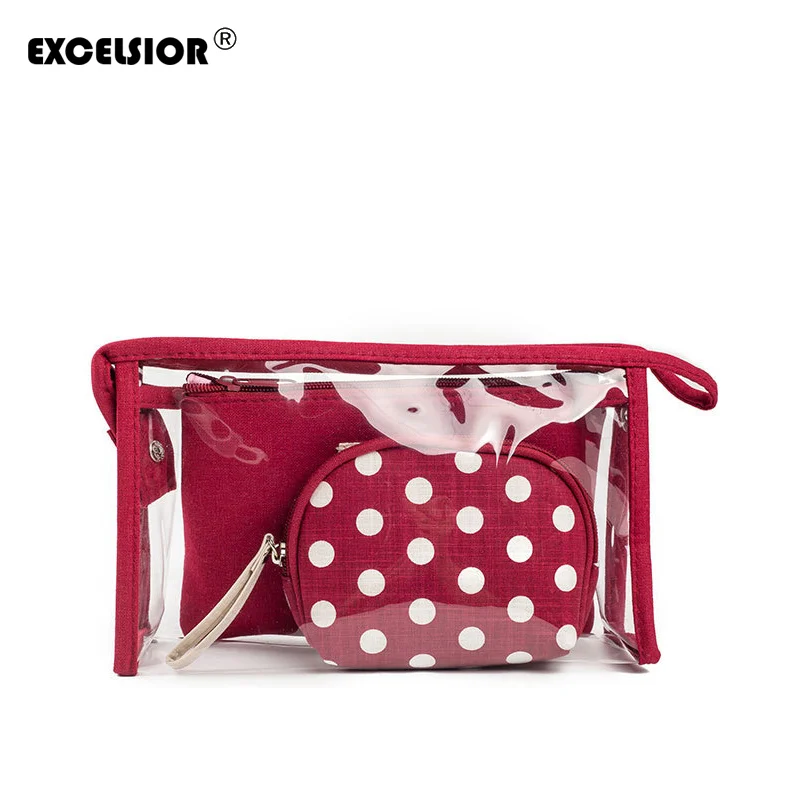 

EXCELSIOR 3pcs Cosmetic Bag PVC Waterproof Storage Collection Dots Print Cute Women's Outdoor Storage and Wash Bag