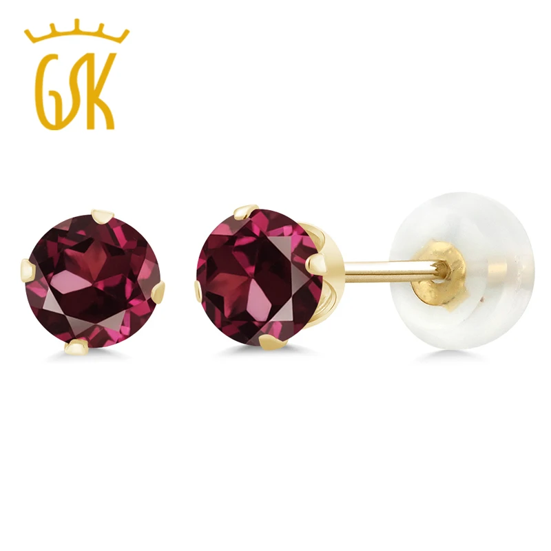 

GemStoneKing 1.28 Ct 5MM Round Red Natural Rhodolite Garnet 4-prong Stud Earrings 10K Yellow Gold Fine Jewlery For Women