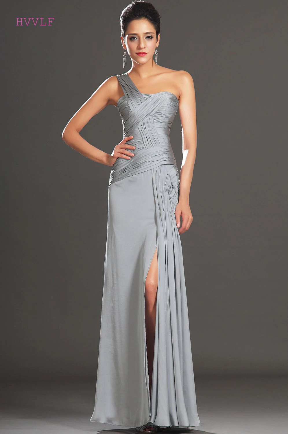 

Silver Evening Dresses 2019 Mermaid One-shoulder Chiffon Long Formal Party Evening Gown Prom Dresses Prom Gown Robe De Soiree