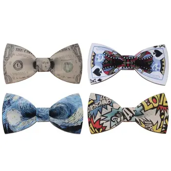 

Mens Boy Funny Dollar Money Letters Print Bow Tie Wooden Magnetic Necktie Party Bow Tie Men Accessories