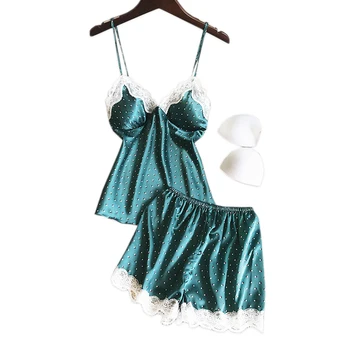 

Sexy lace spaghetti strap short pajama sets women satin ice silk shorts sleepwear Summer v-neck sleepwear satin pyjamas women