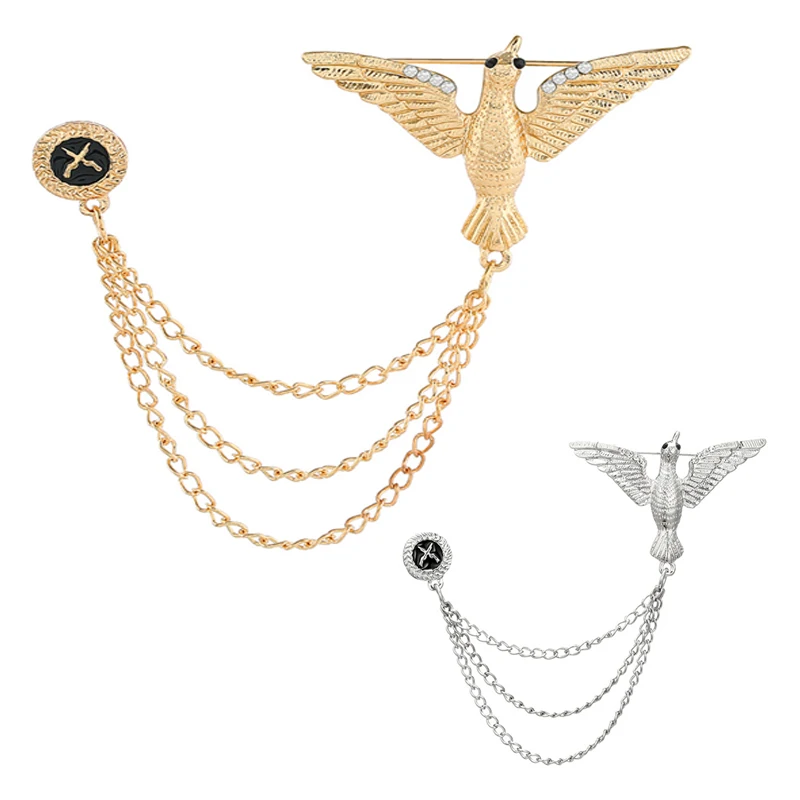 

Newest bird Brooch Movie Hunger Game Laughing at birds Pin Metal alloy zircon Three chain Enamel Brooch Man's suit Jewellery