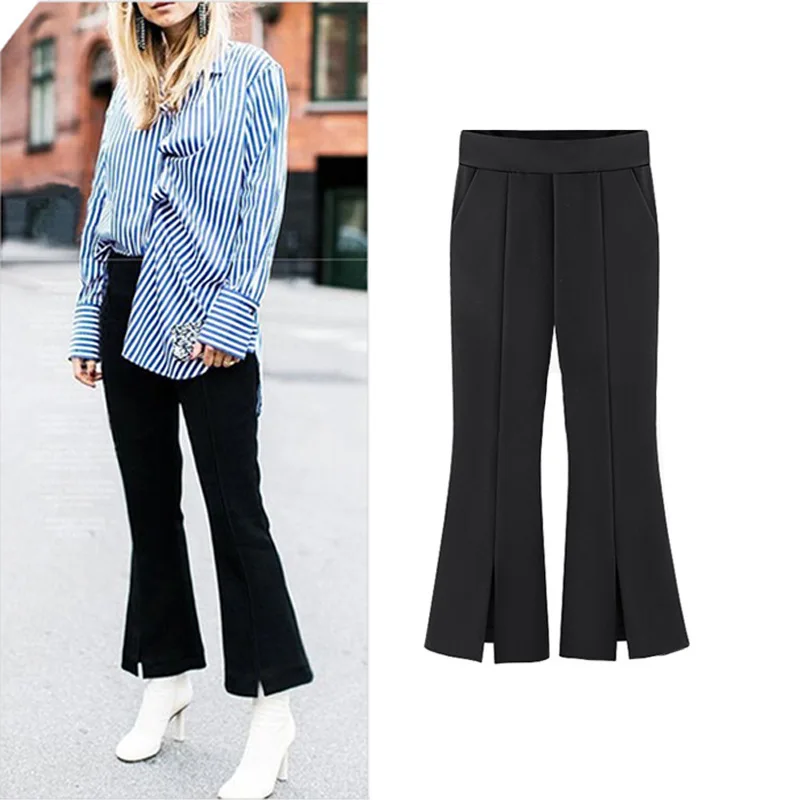 

L-5XL Plus Size Casual Flare Pants 2019 Summer Fashion Loose Elastic Waist Ankle-Length Pants Autumn Elegant Slit Wide Leg Pants