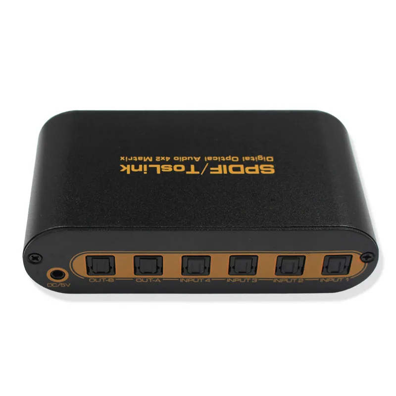 SPDIF Toslink Digital Optical Audio 4 Inputs 2 Outputs True Fiber Audio Matrix Converter with Remote