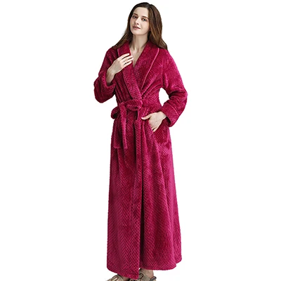 Зимние парные коралловые флисовые халаты для женщин/мужчин, теплые длинные сексуальные банные халаты размера плюс, халаты для подружки невесты, женские халаты - Цвет: rose red female