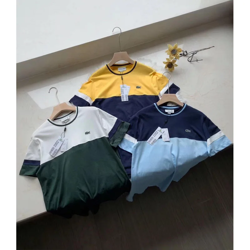 Lacostelegend T Shirt mens classic summer cotton Leisure Short Sleeve Tees Men T shirt breathable stripe ropa deportiva hombre
