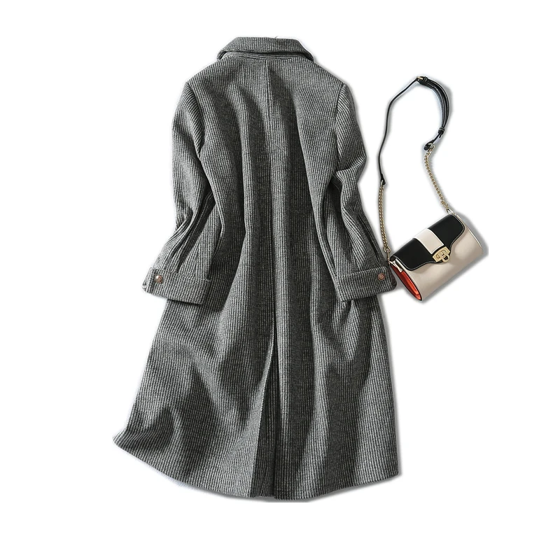 Samgpilee Rayé Mode L Casual Femmes Col Mélange Nouveau 3xl Manches Mince Laine Unique down Poitrine Longues Grey Hiver Et Plein Turn 2018 YAOwEqg