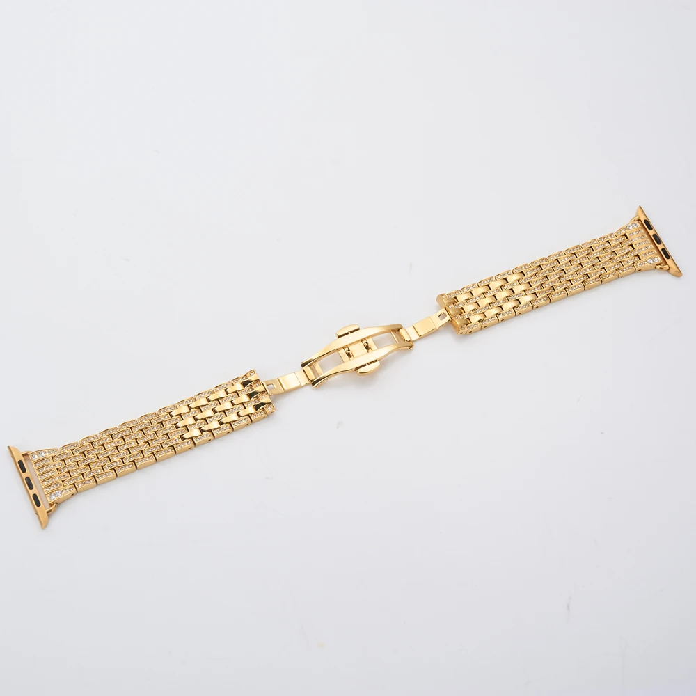 Ремешок для часов Apple Watch band Series 4 3 2 1 роскошный браслет из блестящего золота с