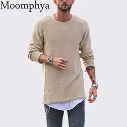 Moomphya/шеи экипажа Для мужчин s Slim Fit пуловер с длинным рукавом с круглым вырезом вязаный свитер топы сплошной цвет одежда для улицы хип-хоп