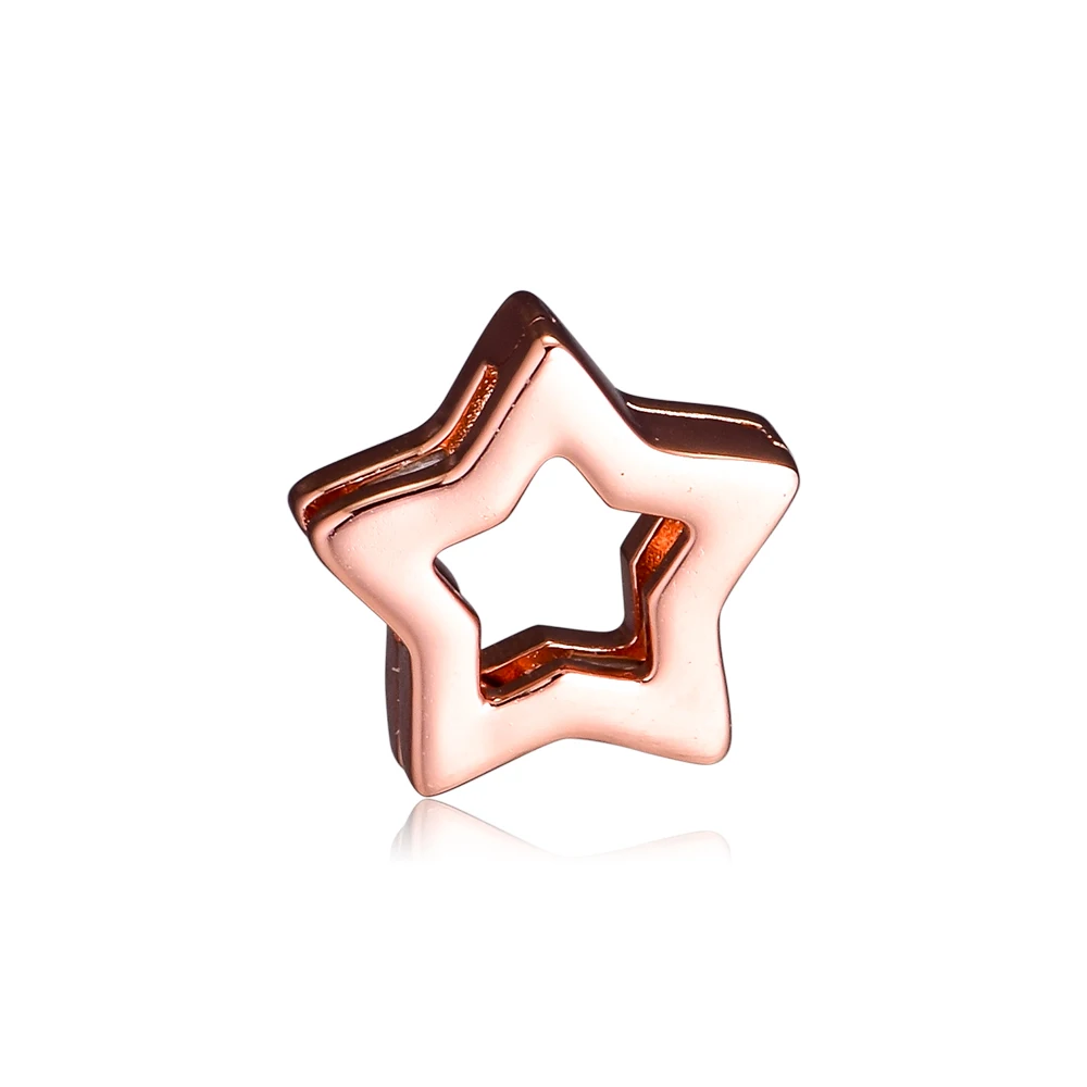 DIY Подходит для Pandora Charms браслеты sleek Star Clip Rose Beads 100% 925 пробы-серебро-ювелирные изделия Бесплатная доставка