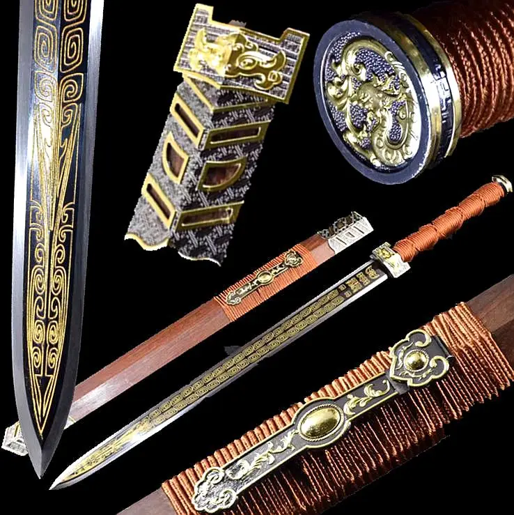 

Handmade Pear Wood Saya Chinese Sword Full Tang High Manganese Steel Double edge Sharp Han Dynasty Battle Jian