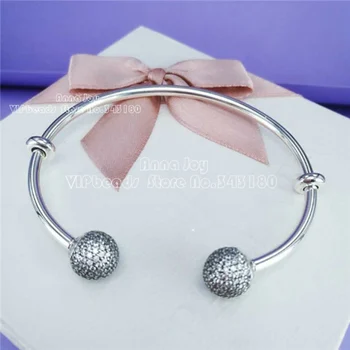

NEW 2017 Autumn Woman Jewelry 925 Sterling Silver Open Bangle Bracelet with Clear Cz for European Charms and Beads RC059
