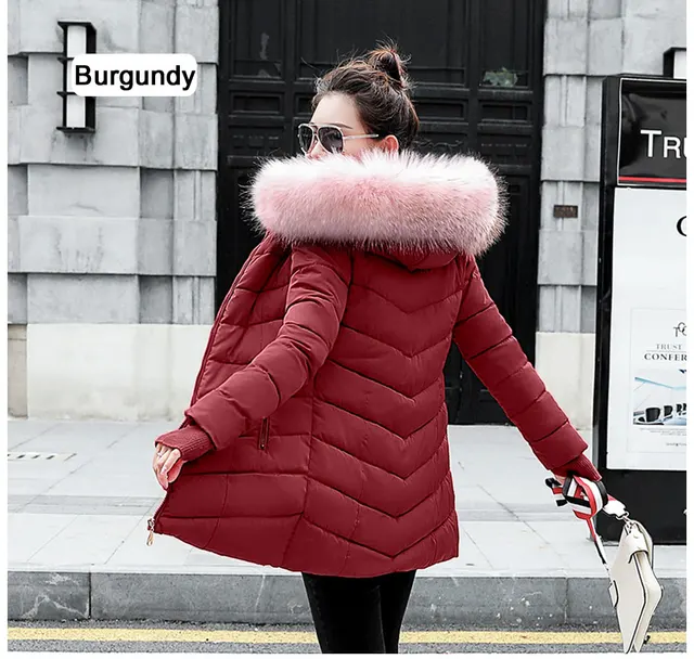 womens winter jackets and coats 2018 Parkas for women 4 Colors Wadded Jackets warm Outwear With a Hood Large Faux Fur Collar -