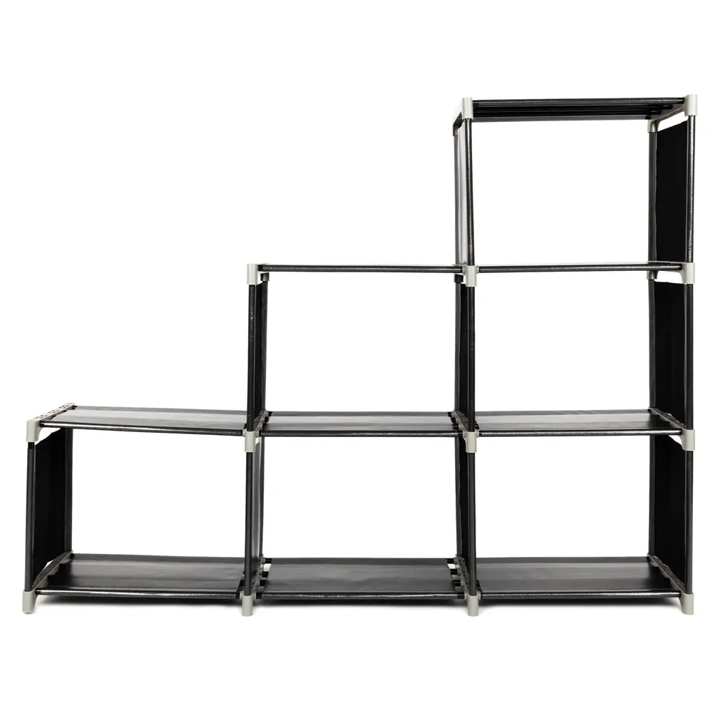 Multifunctional Assembled 3 Tiers 6 Compartments Storage Shelf Blackin