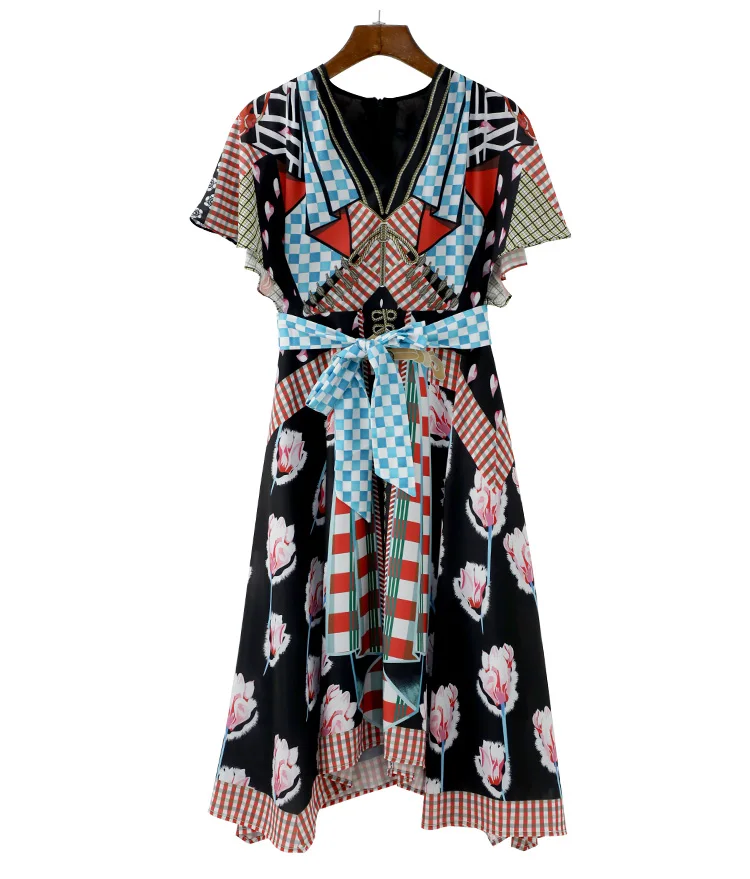 Женское платье с бантом LD LINDA DELLA, винтажные ассиметричные платья для отпуска с V-образным вырезом, с оборками и цветочным принтом, лето
