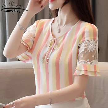 

Cool Short Sleeve Shirt Chiffon Blouse Lace Blouse Blusas 2019 Summer New Arrival Korean Blouse Shirt Chiffon Blouse 4066 50