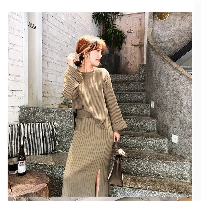 Best Price JUJULAND 2018 Autumn Womans Sweater Straped Dress Sets Solid Color Female Casual Two-Pieces Suits Loose Sweater Knit Mini Dress Best Price JUJULAND 2018 Autumn Womans Sweater Straped Dress Sets Solid Color Female Casual Two-Pieces Suits Loose Sweater Knit Mini Dress