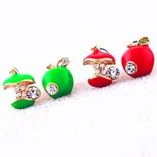 Hot Selling New Style Lovely Apple 2 colors Cute green red Stud Earring CRYSTAL SHOP Free