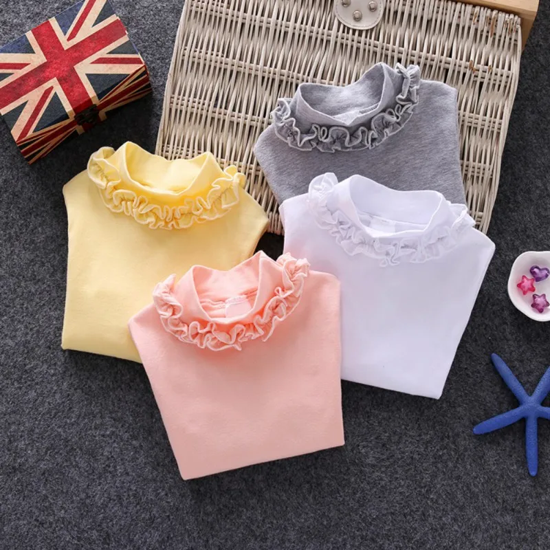 

Baby Girls Shirt Long Sleeve T-shirt Cotton Lace Princess Toddler Turtlenecks Solid Tops Blouse