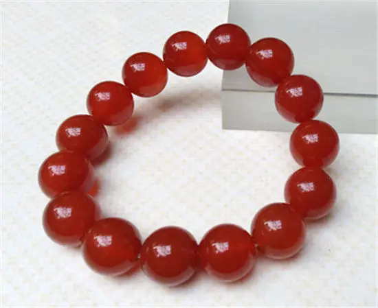 

New 100% Natural Red Agate Chalcedony 15 Beads Bracelet 14mm a 5.19