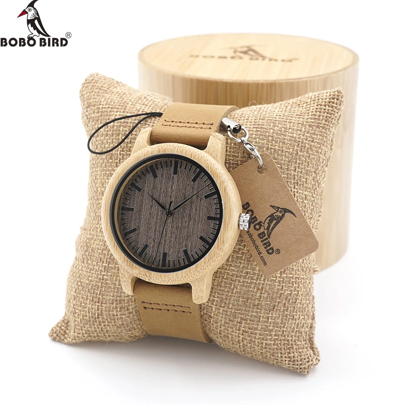 BOBO BIRD High Quality Handmade Bamboo Wood Watches With Real Leather Band in Gift Box Mens Watches