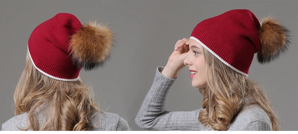 Winter Hats For Women Beanies Knitted Wool Pompon Beanies Female Real Raccoon Fur Pom Poms Hat For Girls 2018 (12)