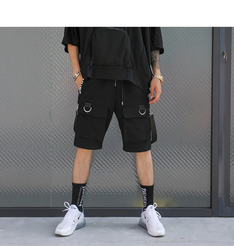 Для мужчин Мульти-карман ленты Дизайн шорты-шаровары уличной хип-хоп повседневные короткие брюки джоггеры танцор шорты