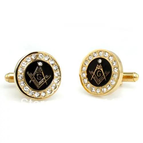 

2PCS Free Shipping YGK JEWELRY Hot Sales Golden Two-Tone Stainless Steel Masonic Men's CuffLinks Cubic Zirconia