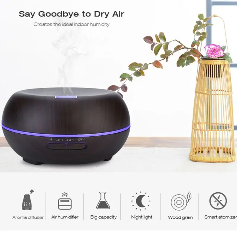 

400ml Wood Grain Ultrasonic Essential Oil Diffuser Light Auto Cut-off Aroma Aromatherapy Fine Fog Humidifier Anti Slip Base Room