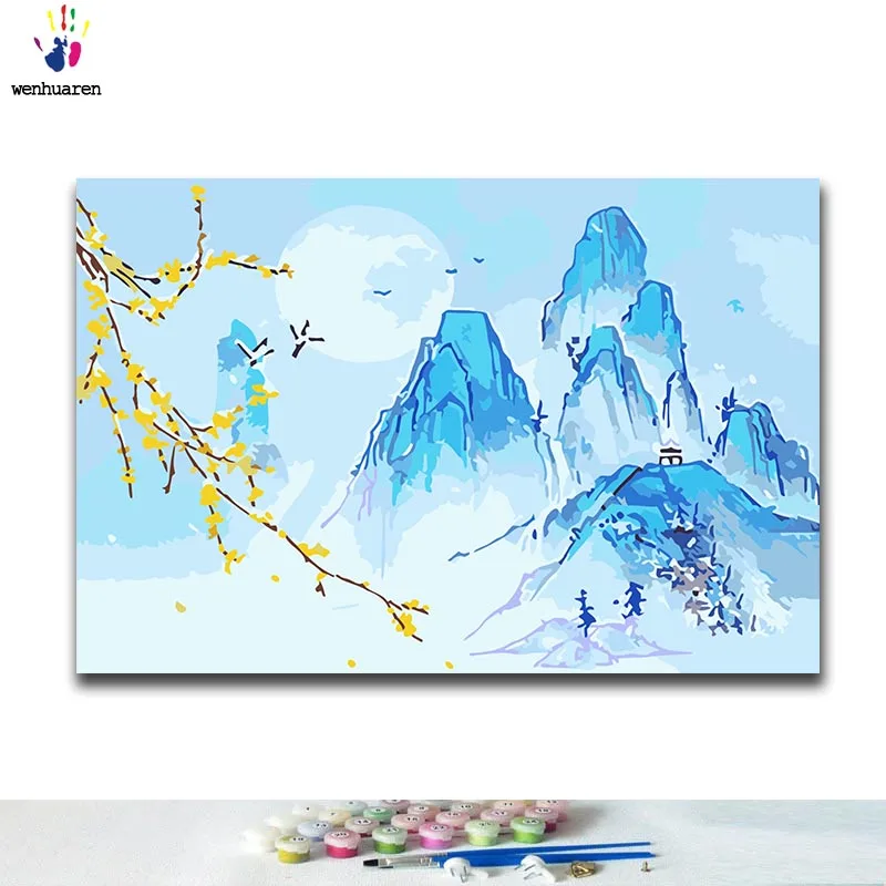 

DIY Coloring paint by numbers Snow mountainpaintings by numbers with kits 40x50 framed