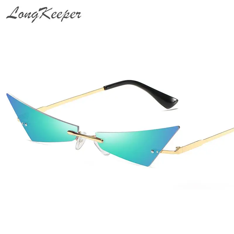 

LongKeeper Steampunk Cat Eye Sunglasses Men Women Retro Rimless Sun Glasses Brand Design Metal Triangle Cool Gafas UV400
