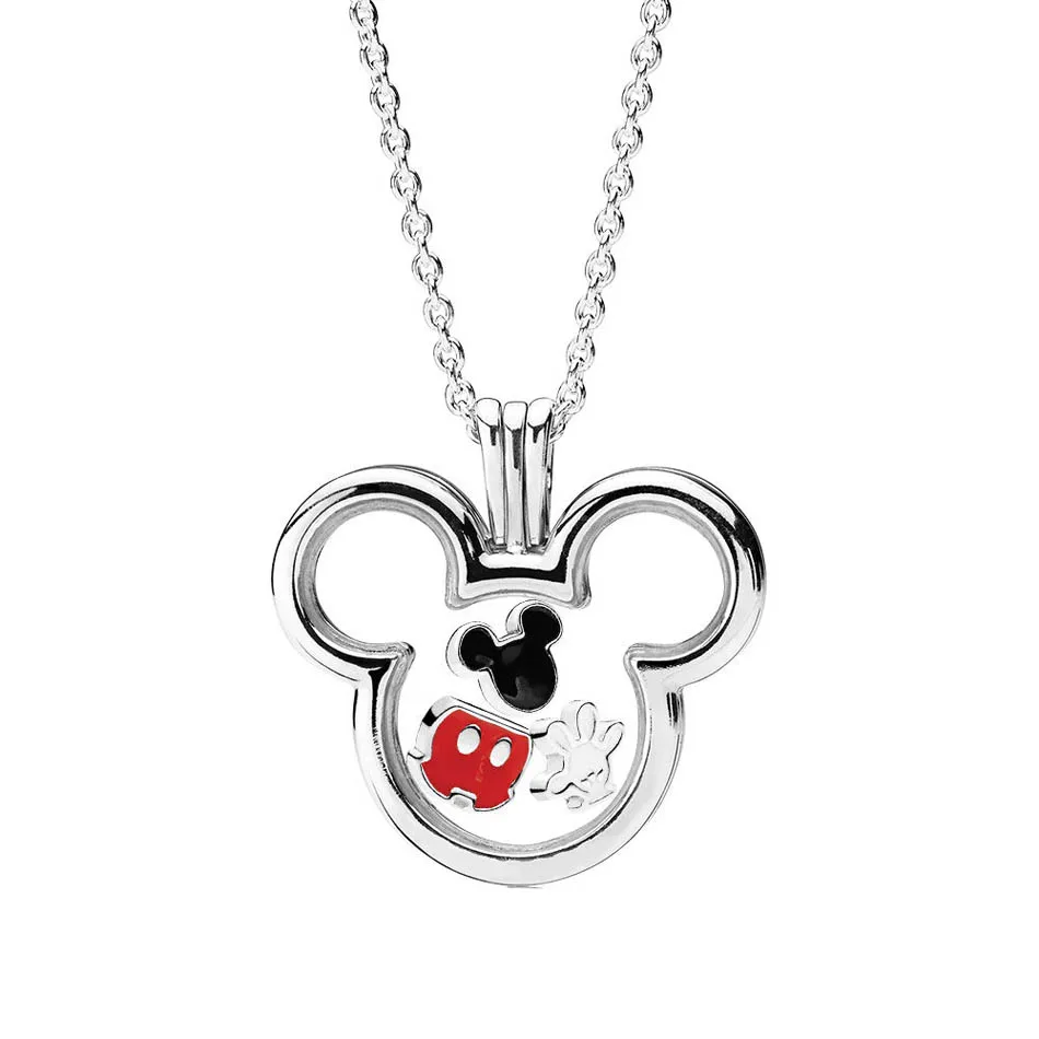 

Authentic 925 Sterling Silver Necklace for Women Mickey Floating Locket Set with Petites Wedding Gift fit Lady Fine Jewelry