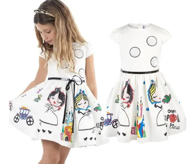 

Summer new cartoon Girls print flower belt Dress Kids Children's girl dresses