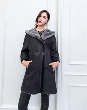 Women Merino Sheepskin Jacket Hooded Winter Real Lamb Fur Lining Casual Style Zipper Breasted Genuine Leather