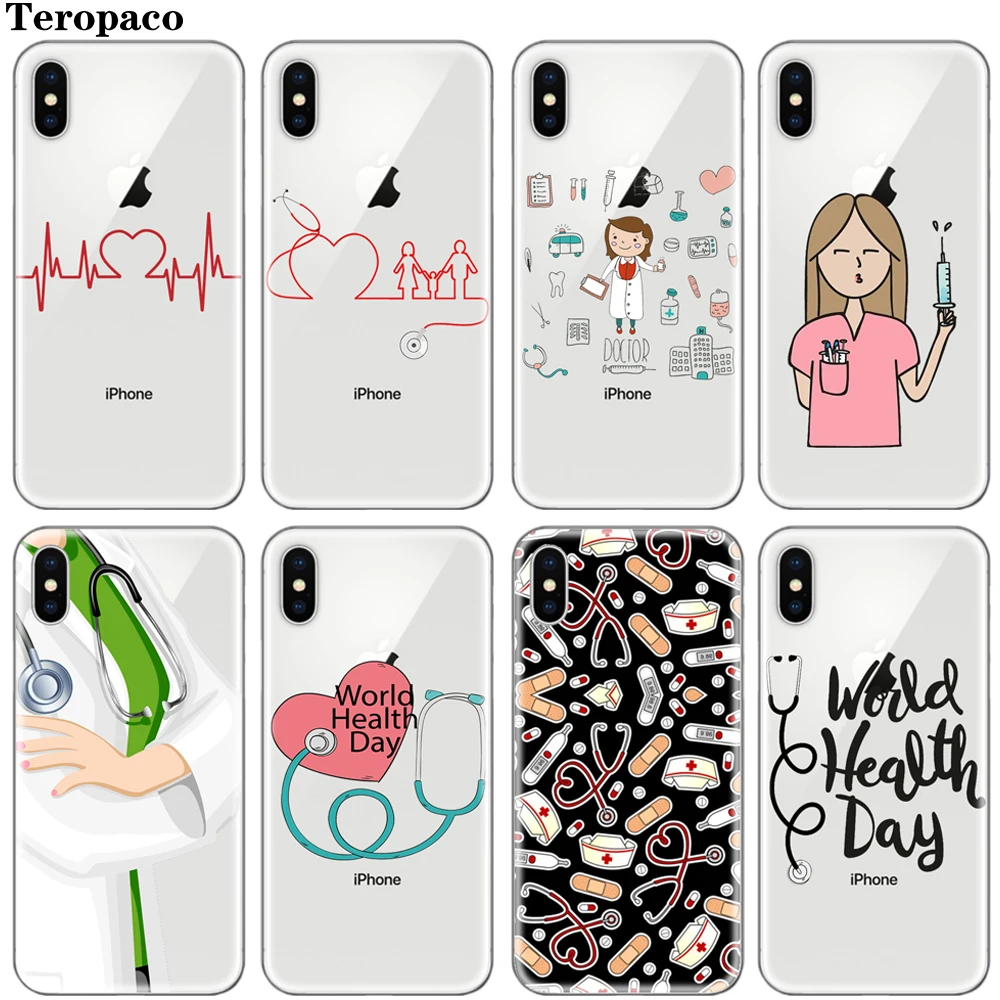 

For iPhone X XS Max XR 7 8 Plus 6S 6Plus 5 5S Cute Doctor Nurse Medical Medicine Health Heart Soft TPU Phone Case Cover Fundas