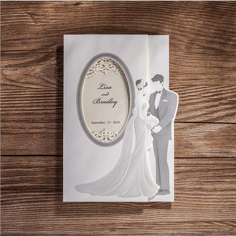 1pcs sample hollow white bride and groom laser cut wedding