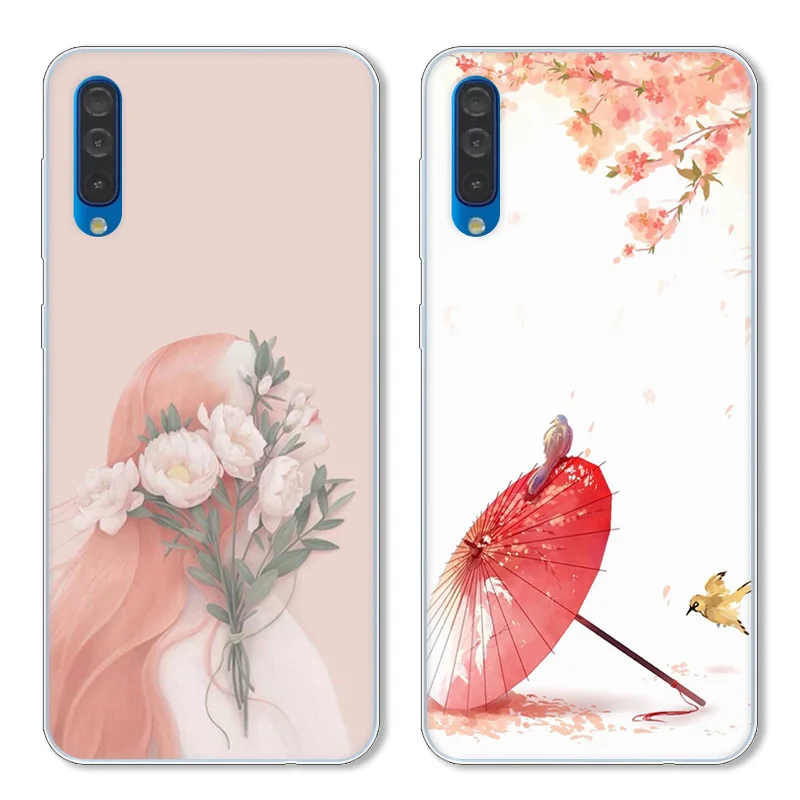 For Coque Samsung A50 Case Silicone Soft TPU Cover For Samsung Galaxy A50 Cases Funda A 50 A505 Case Rose Flower Cute Capas