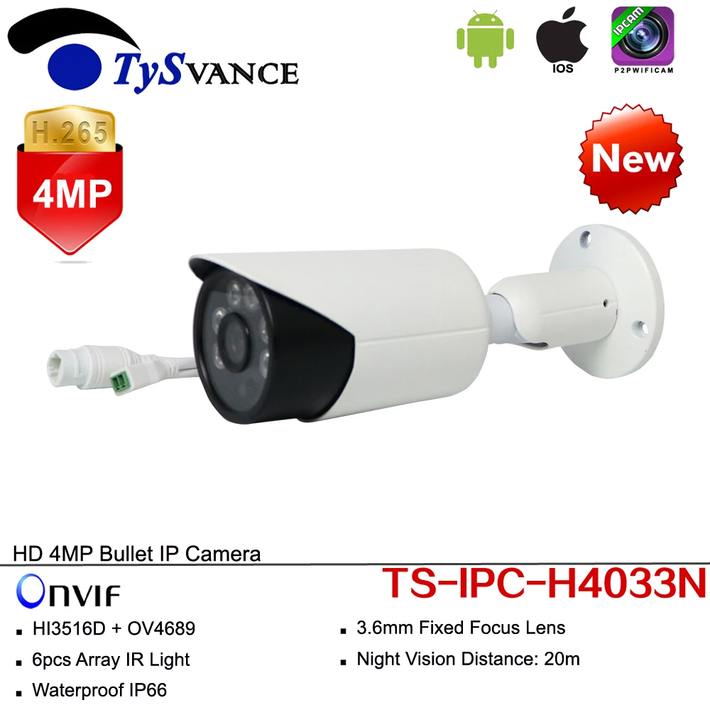

new TS-IPC-H4033N HD 4MP CCTV ONVIF Bullet IP Camera Outdoor Waterproof IP66 IR Monitor CCTV Security Surveillance Camera P2P