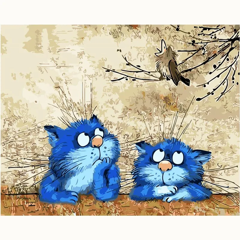 Preise Schöne blaue Katze Bild Malerei Cartoon DIY Malen Nach Zahlen Moderne Kinder Wandkunst Acryl Bild handgemalte Kinder Geschenk