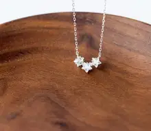 real. 925 sterling silver Prong Crystals 3Stars Necklace & Pendants jewelry New for women’s GTLX1120