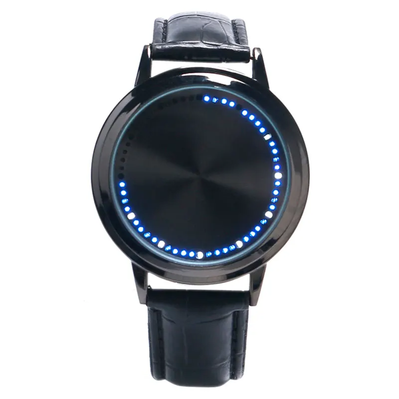 Новинка, классный черный светодиодный сенсорный экран, кожаный ремешок, цифровые синие часы, наручные часы, подарок для мужчин и женщин, Relogio Masculino